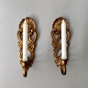 Homco 1988 Goldtone shell motif candlholders